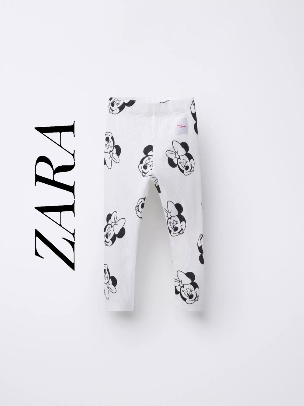ZARA Disney White Leggings with Black Minnie Mouse Faces